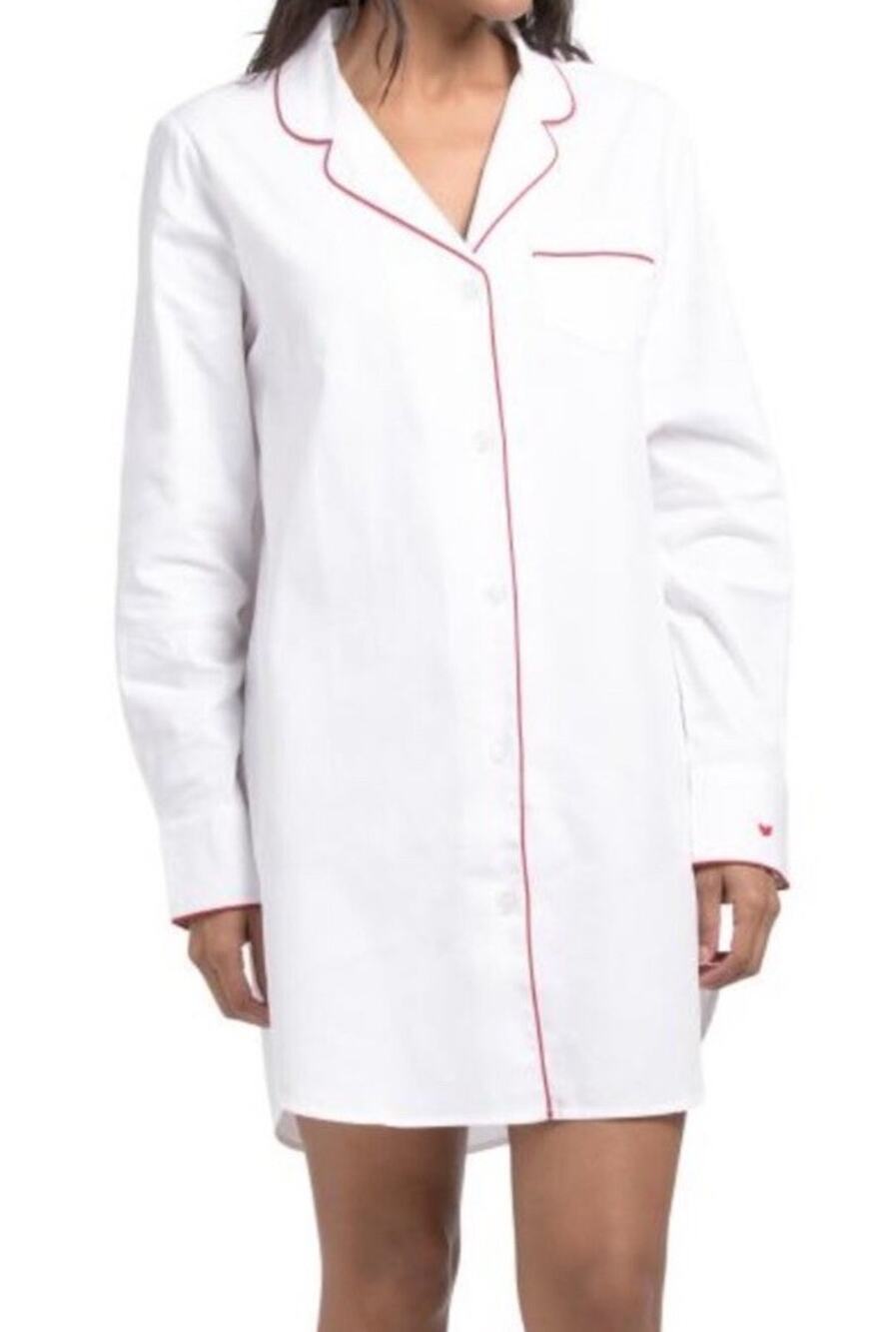 Petite Plume White Cotton Button Up Nightshirt Sleep Shirt Pajama Nightgown XS